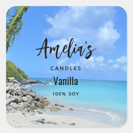 Sticker Carré Beautiful Turquoise Tropical Beach Candle Business (Devant)
