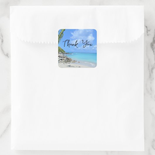 Sticker Carré Beautiful Turquoise Tropical Beach Thank You (Sac)