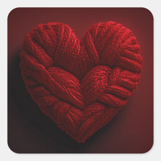Sticker Carré Beautiful Valentines Day Heart Made Of red Yarn (Devant)