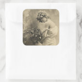 Sticker Carré Beautiful Victorian Lady with cut flowers (Sac)