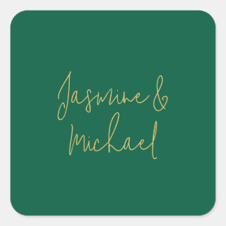 Sticker Carré Beaux Noms De Couple De Calligraphie Élégante Vert