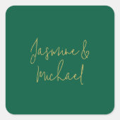 Sticker Carré Beaux Noms de Couple en Calligraphie Élégante Vert (Devant)