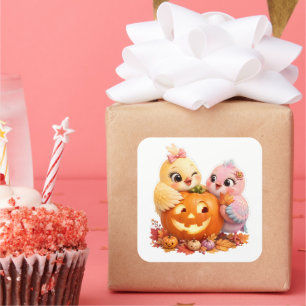 Sticker Carré Beaux oiseaux d'Halloween Jack O Lanterne