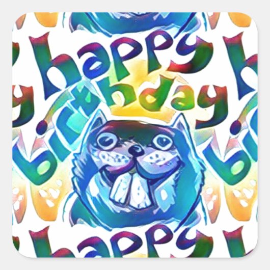 Sticker Carré beaver dit heureux anniversaire (Devant)