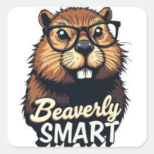 Sticker Carré Beaverly Smart - Drôle Castor avec lunettes Graphi