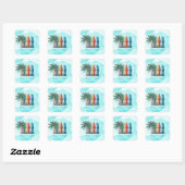 Sticker Carré Bébé à bord surf Baby shower Turquoise (Feuille)