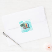 Sticker Carré Bébé à bord surf Baby shower Turquoise (Enveloppe)
