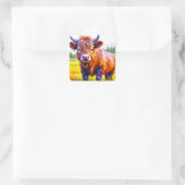 Sticker Carré Bébé adorable Vache Highland sur une ferme (Sac)
