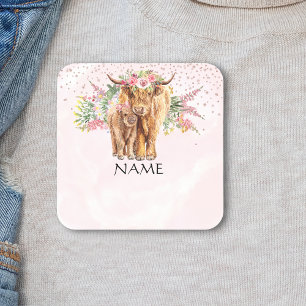 Sticker Carré Bébé baby shower Highland Nom de la vache Balise