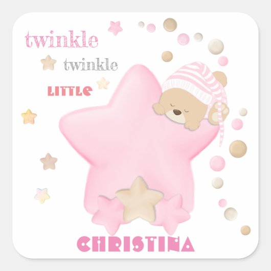 Sticker Carré Bébé Bébé Bébé Bébé Fille Naissance Statistiques (Devant)