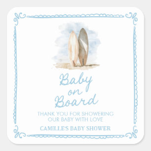 Sticker Carré Bébé bleu à bord Baby shower d'été