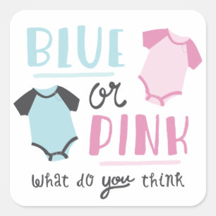 Sticker Carré Bébé bleu ou rose Genre Révéler Fête Douche
