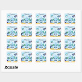 Sticker Carré Bébé bleu requin Personnalisé (Feuille)