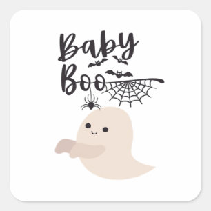 Sticker Carré Bébé Boo Cute Halloween Imprimer Style Vintage