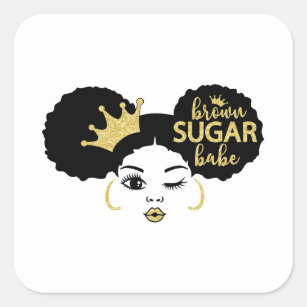 Sticker Carré Bébé Brown de sucre en noir et or