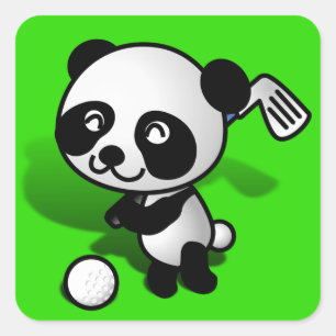 Sticker Carré Bébé Cartoon Bébé Panda Ours Golf
