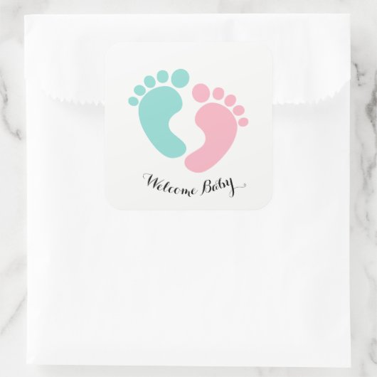 Sticker Carré BÉBÉ & CO Tiny Footprints Baby Reveal Douche Party (Sac)