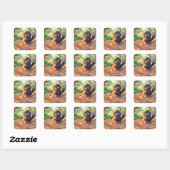 Sticker Carré Bébé Corbeau Cartoon Mangeant une Pizza (Feuille)