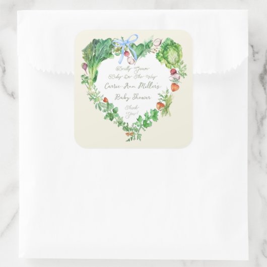 Sticker Carré Bébé Cultivé Localement Sur Le Chemin Baby shower (Sac)