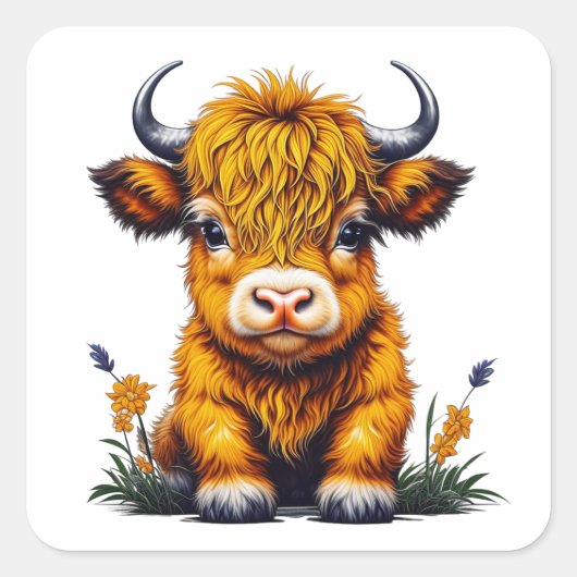 Sticker Carré Bébé doux Highland Cow (Devant)