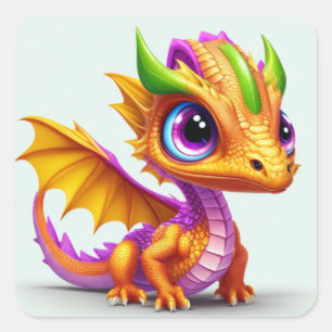 Sticker Carré Bébé Dragon Mignon