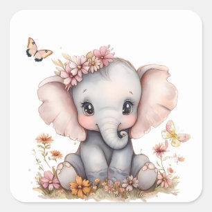 Sticker Carré Bébé éléphant fille