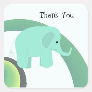 Sticker Carré Bébé éléphant mignon merci