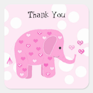 Sticker Carré Bébé éléphant mignon merci