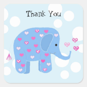 Sticker Carré Bébé éléphant mignon merci