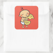 Sticker Carré Bébé étreignant la couverture jaune molle (Sac)