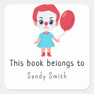 Sticker Carré Bébé fille clown "it" - Ce livre appartient à