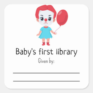Sticker Carré Bébé fille clown "it" - première bibliothèque de b