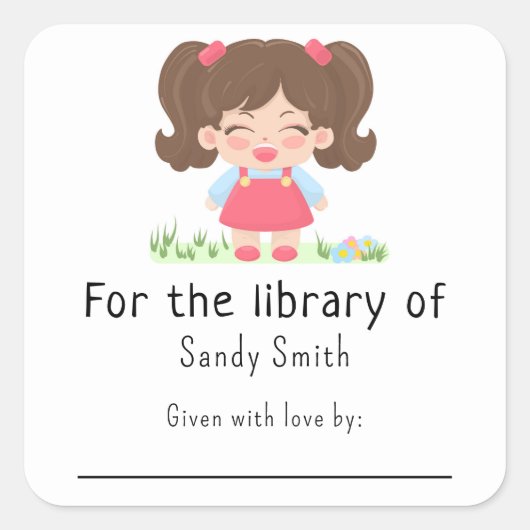 Sticker Carré Bébé fille rit - Pour la bibliothèque de (Devant)