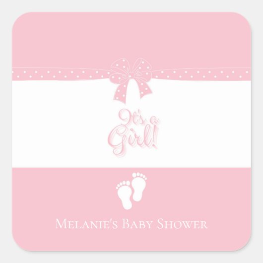 Sticker Carré Bébé Fille Rose Bows & Little Feet Custom (Devant)