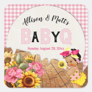 Sticker Carré Bébé Fille Tournesol Rose Vichy Bois Bébé Q BBQ