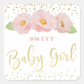 Sticker Carré Bébé Fleurs aquarelle rose or Douche (Devant)