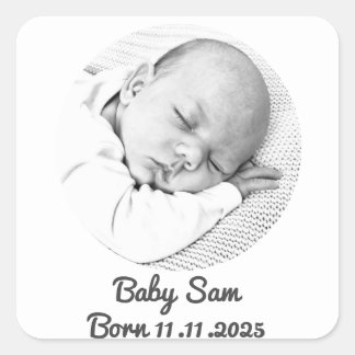Sticker Carré bébé garçon faire-part de naissance photo personna