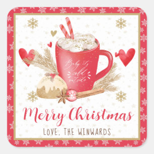 Sticker Carré Bébé il fait froid dehors Noël au cacao