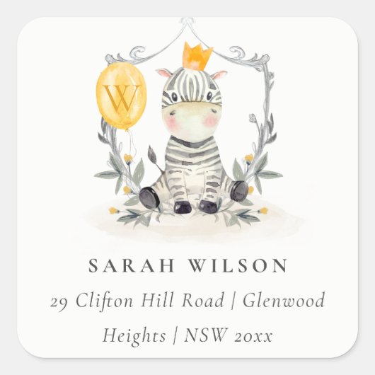 Sticker Carré Bébé jaune mignon Zebra Foliage Adresse du ballon (Devant)