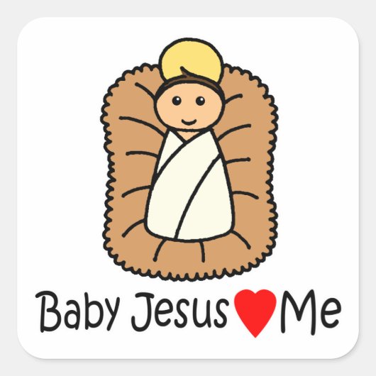 Sticker Carré Bébé Jésus Coeur (Amours) Moi (Devant)