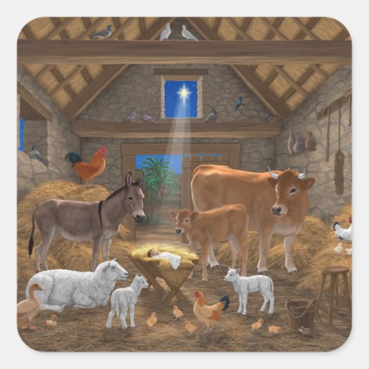 Sticker Carré Bébé Jésus Manger Nativité de Noël (Devant)