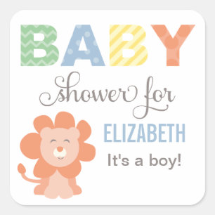 Sticker Carré Bébé Lion de la Jungle Fête de Naissance Garçon