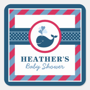Sticker Carré Bébé Marin Baleine Rouge Baby Shower