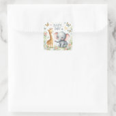 Sticker Carré Bébé mignon éléphant et girafe avec fleurs (Sac)