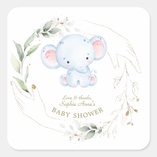 Sticker Carré Bébé mignon Eléphant Jungle Baby shower vert (Devant)