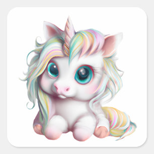 Sticker Carré Bébé mignon et adorable licorne