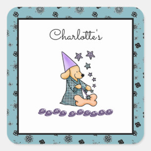 Sticker Carré Bébé mignon garçon bleu et noir élégant chien drôl