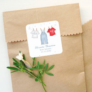 Sticker Carré Bébé mignon Garçon Whimsical Denim Bleu Vêtements