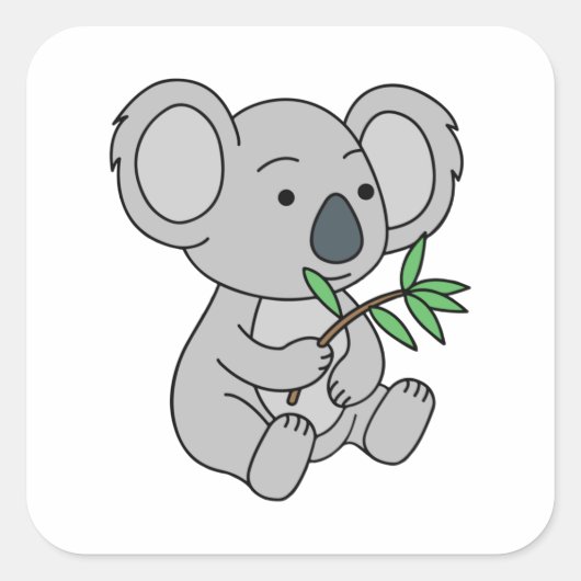 Sticker Carré Bébé mignon Koala avec Eucalyptus Feuilles (Devant)