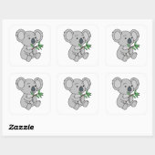 Sticker Carré Bébé mignon Koala avec Eucalyptus Feuilles (Feuille)